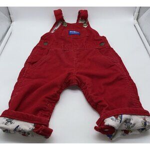 OshKosh B’Gosh Red Corduroy Flannel Lined Bunny Print Overalls 12 Months USA